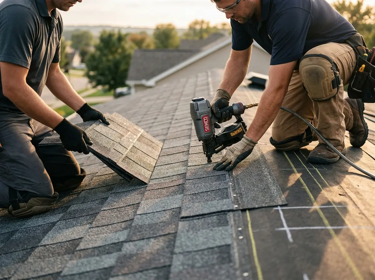 Professional roofer working on a residential roof in West Seneca